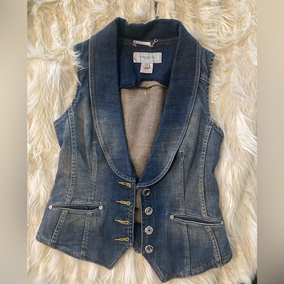 Denim Contrast Stitch Detail Button Through Vest - Picture 1 of 6